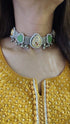 Oxidized Choker Necklace with Green Stones